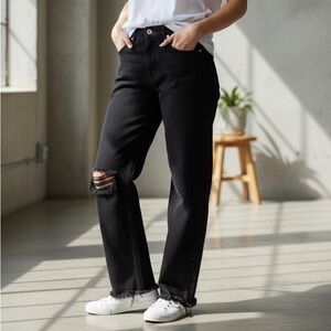 Women’s jeans size 27 black high rise straight leg fit raw hem distressed grunge